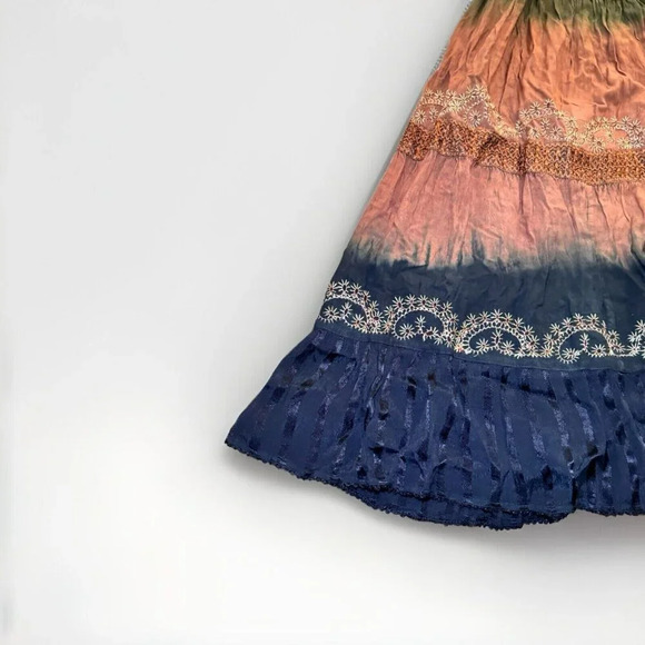 Fashion Terminal Smocked Top Dress Boho Fairy Festival Brown Orange Tie Dye - Picture 3 of 7